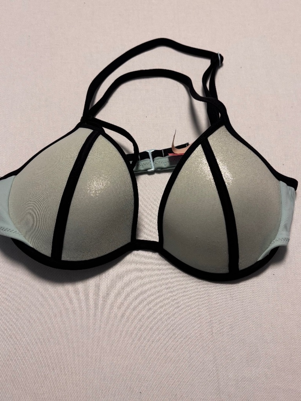 Victoria Secret Padded Bikini Swim Top 32C Metallic Blue and Black